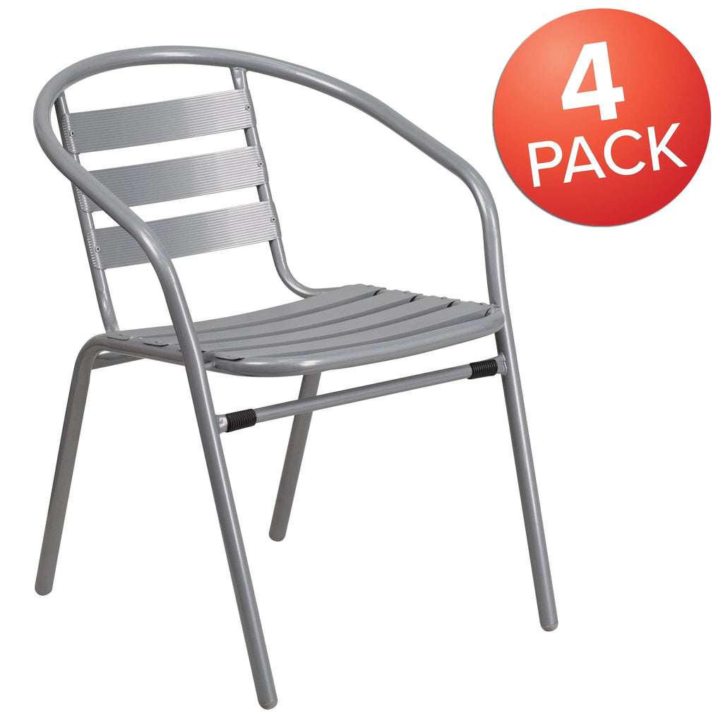 with Pack Silver Aluminum Metal Flash 4 Chair Furniture Slats Restaurant Stack