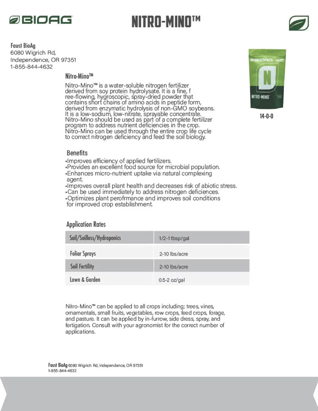 Powder Soluble by Nitro-Mino Nitrogen - BioAg - 4 & Fertilizer Acids liquid Amino lb bottle