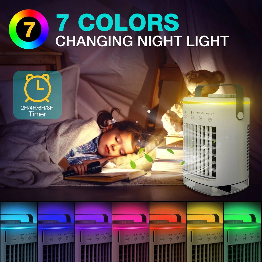 Hiroke Desk Desktop Home Air Cooler Air Personal Portable for & Office Mini Air Timer Light 4-Speed Conditioners Spray Fan Night Conditioner with Camping 7 2-8H Fan