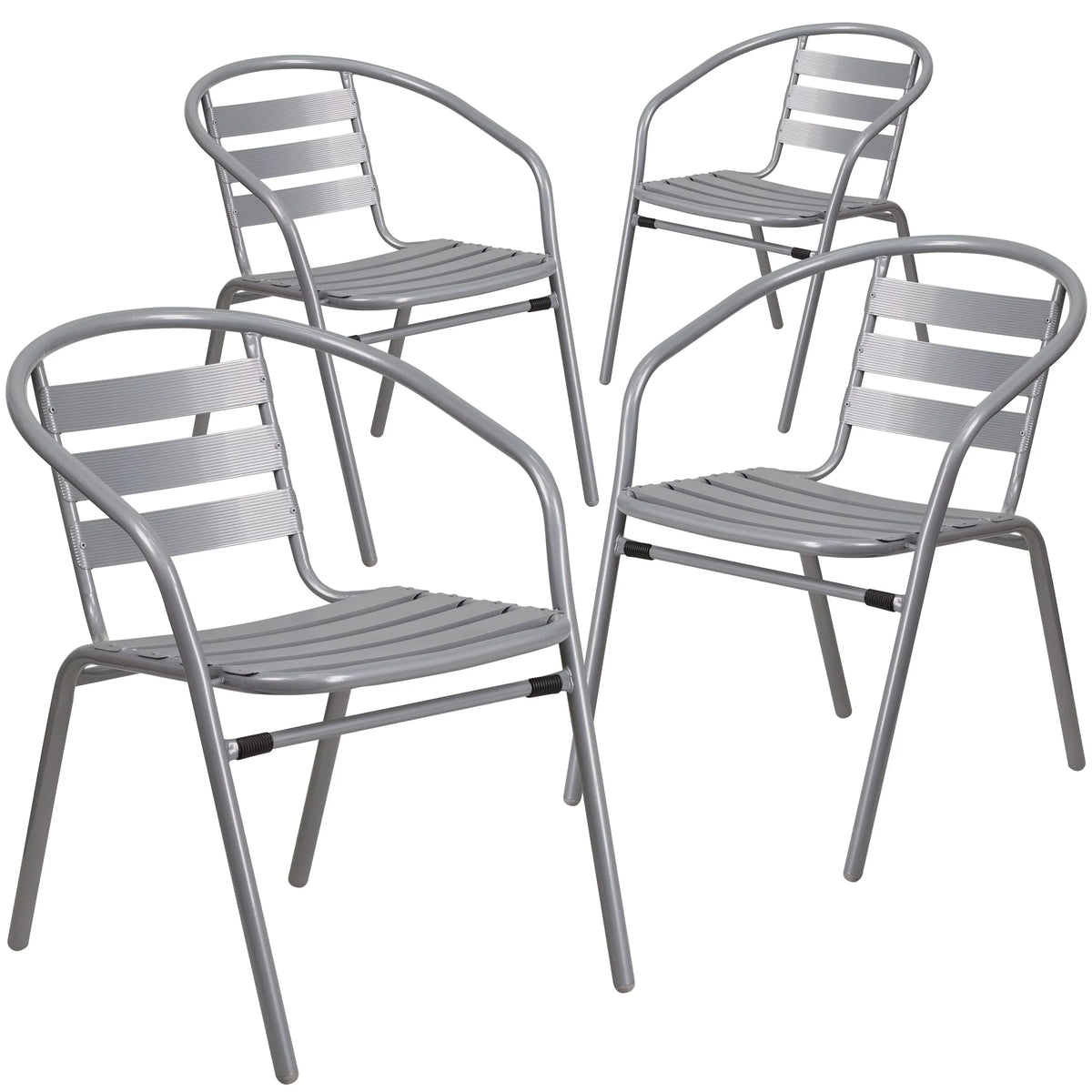 with Pack Silver Aluminum Metal Flash 4 Chair Furniture Slats Restaurant Stack