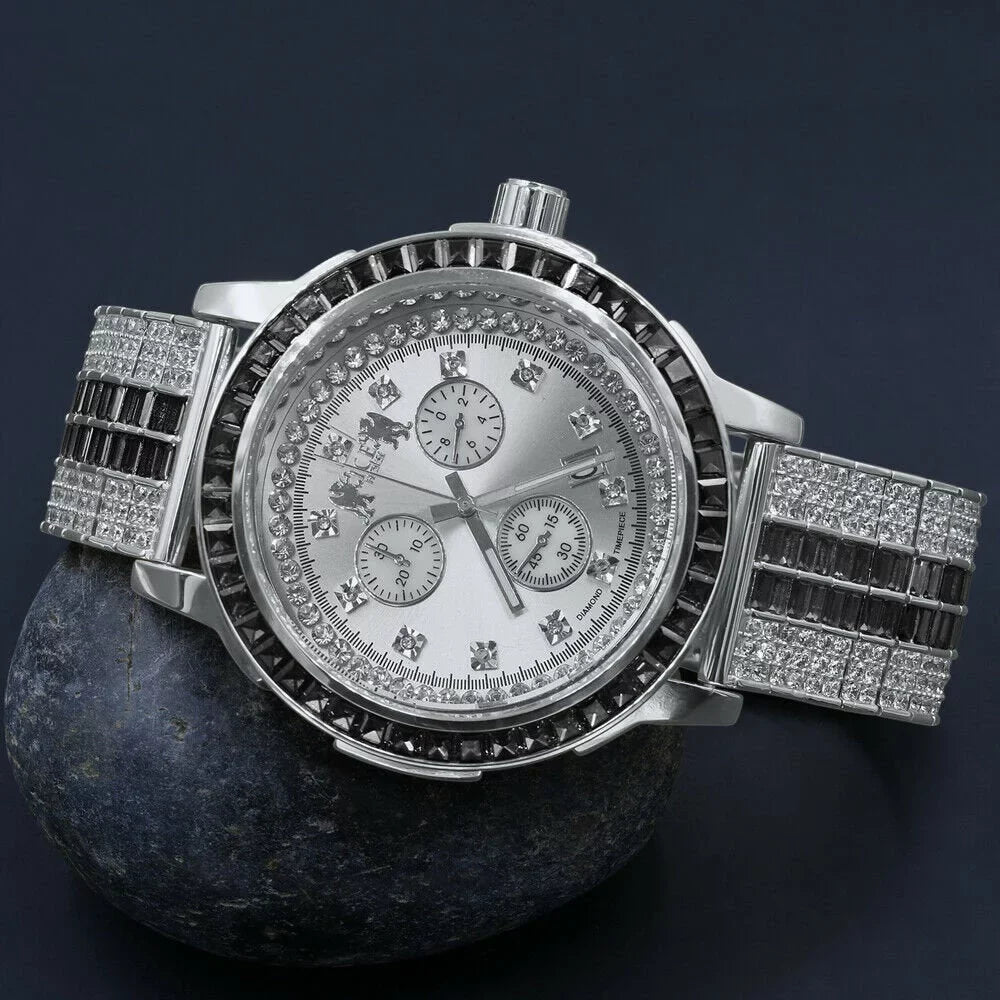 Bezel Real Gold Tone Black 18K Exclusive Custom Diamond Onyx Dial Steel Mens Custom Band Solid Watch
