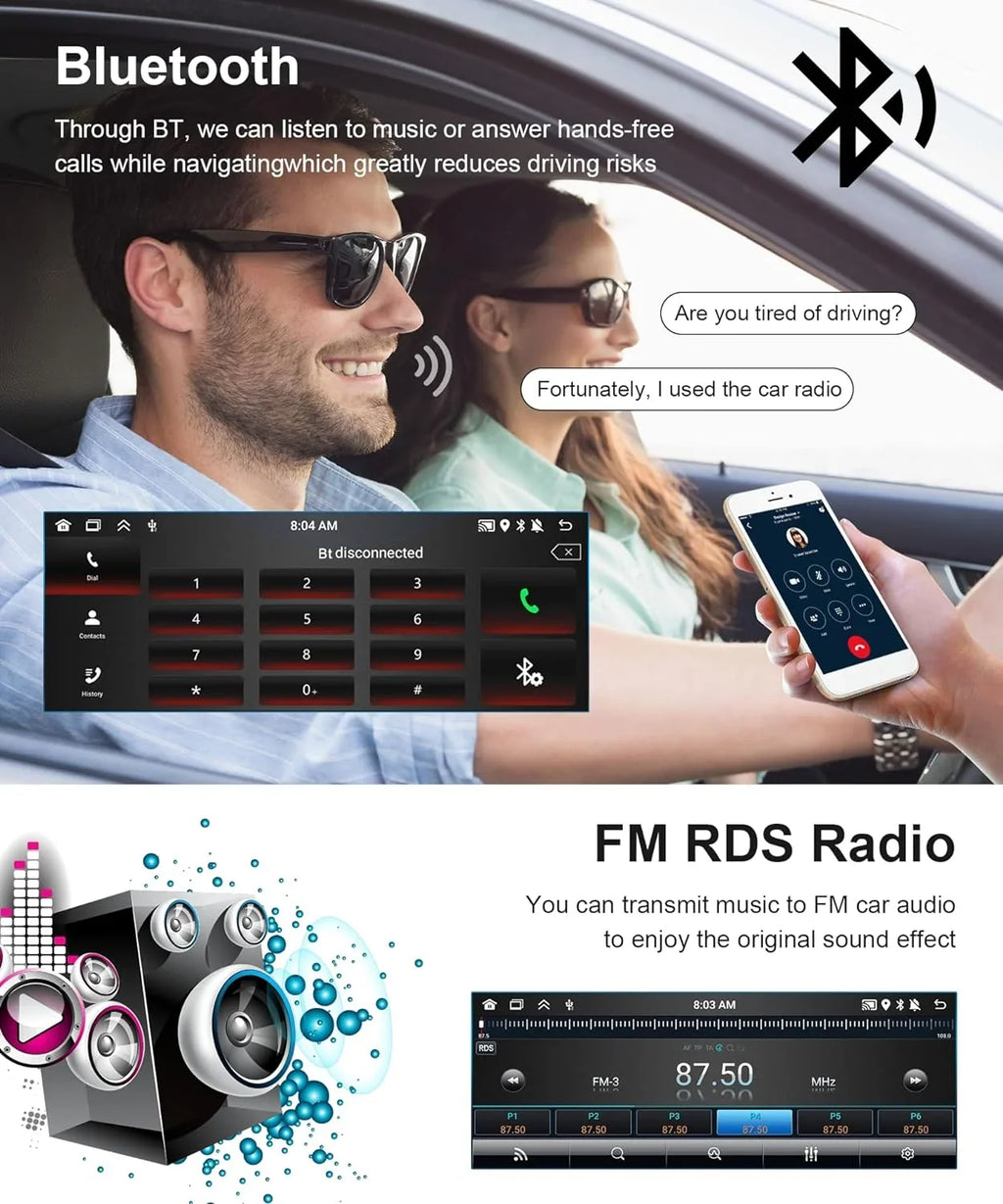 Carplay 2G+32G Car Radio Din Android Auto 6.86 GPS Dash podofo Unit Bluetooth Backup in Touch HD Wireless Stereo HiFi THONZER Camera WiFi Audio Car Screen Head Android Single inch Subwoofer with