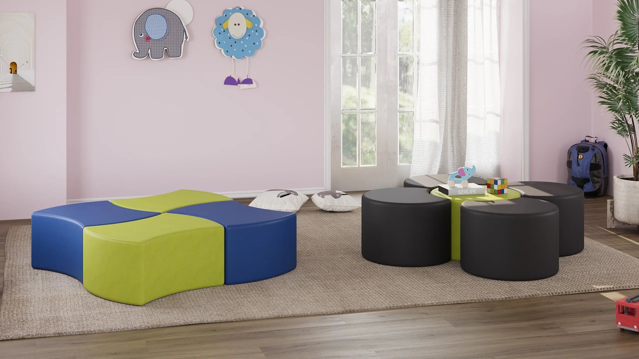 Tot Modular Flexible Seating, Classroom Furniture Mate Versa 12" Stools, Soft Round Pistachio