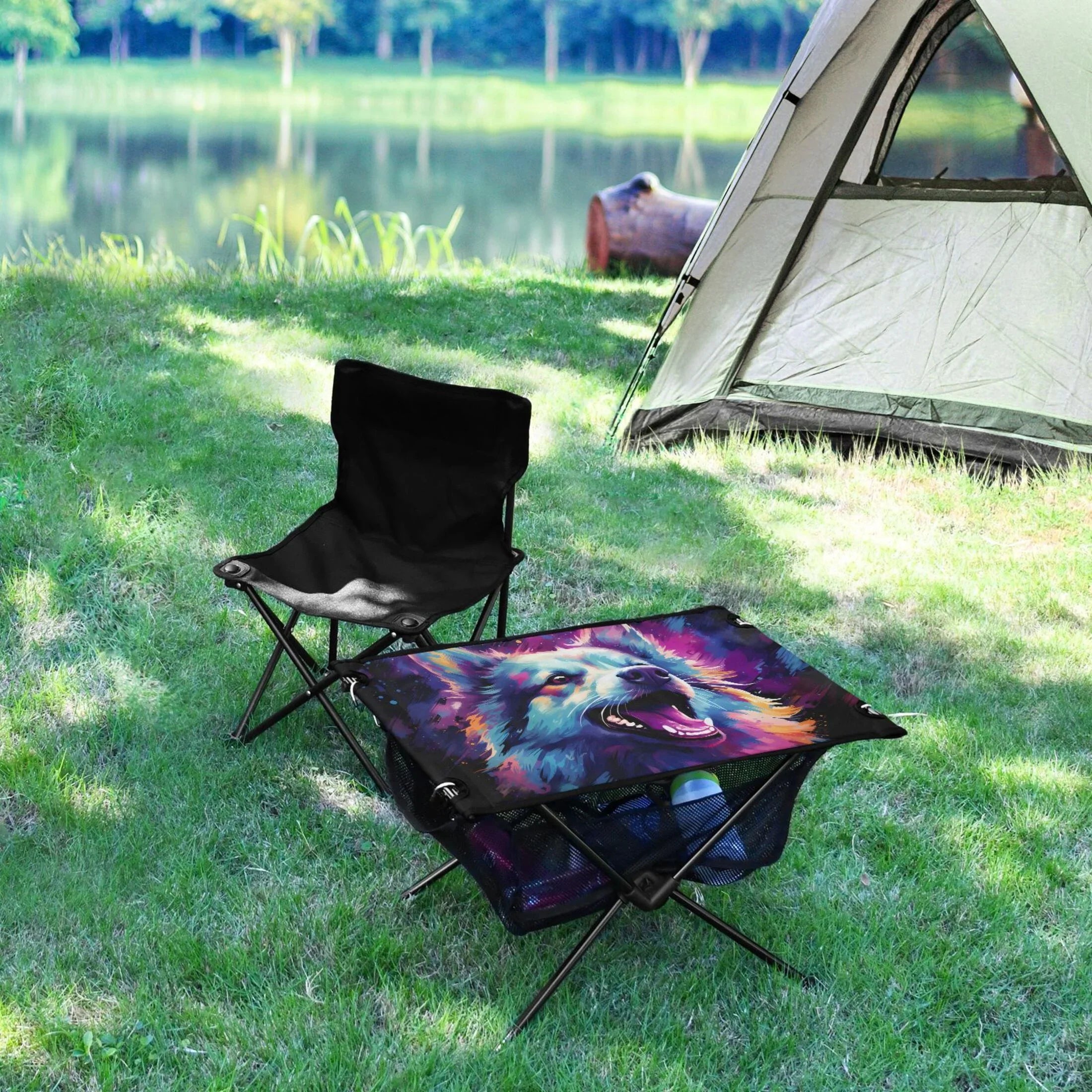BBQ Compact with for Storage Portable exterior Foldable Table Picnic Fishing Cool Hiking Table Wolf Table Abstract Bag Beach Camping