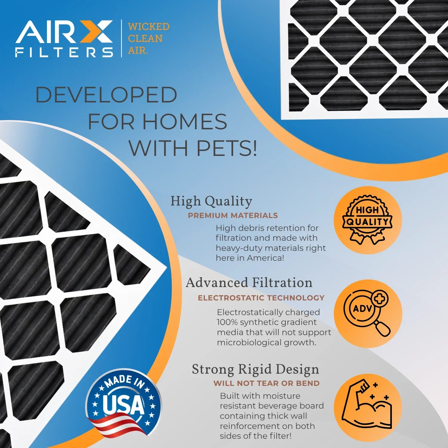 WICKED Pet - of Made to FILTERS CLEAN Air Comparable FPR AIR. MERV Furnace Rating, 5, Filter by 700, AIRX 16x25x1 12 8 Pack USA Odor in Filters Retention MPR Filters