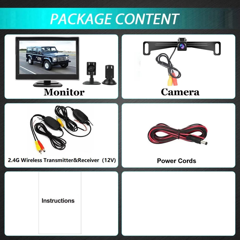 Backup Parking Car HD Rear View Night Vision System Wireless Monitor + 5" Camera