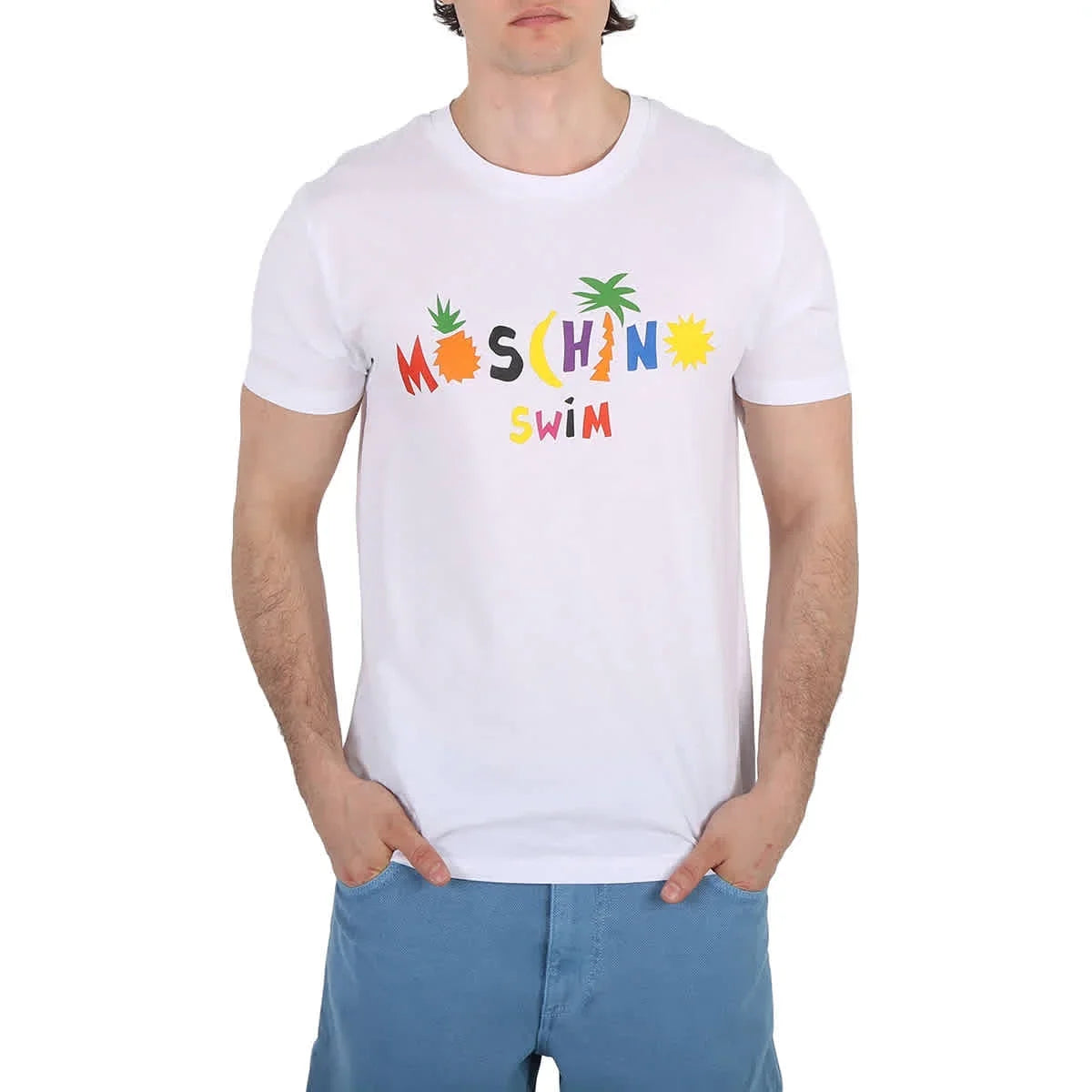 Print Swim T-Shirt, White Logo dimension Moschino Large Cotton