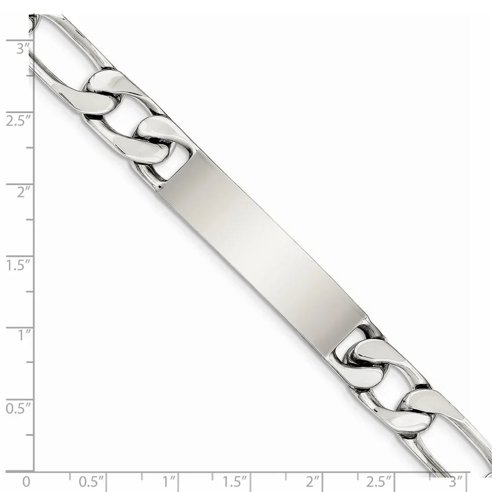 Sterling in Silver Polished 8.5 12 Men's mm Link Engraveable Figaro Bracelet ID