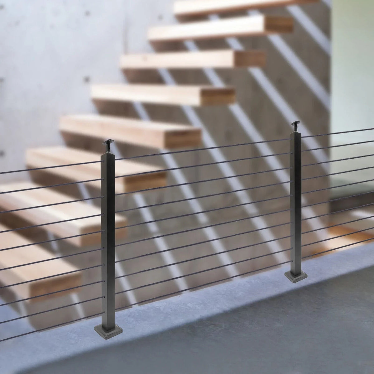 Pre-Drilled Cable Railing Post Fence 36''x2''x2'' Cable Wood for Square Level Railing Deck Two Post Sides System Stainless Steel Concrete Level