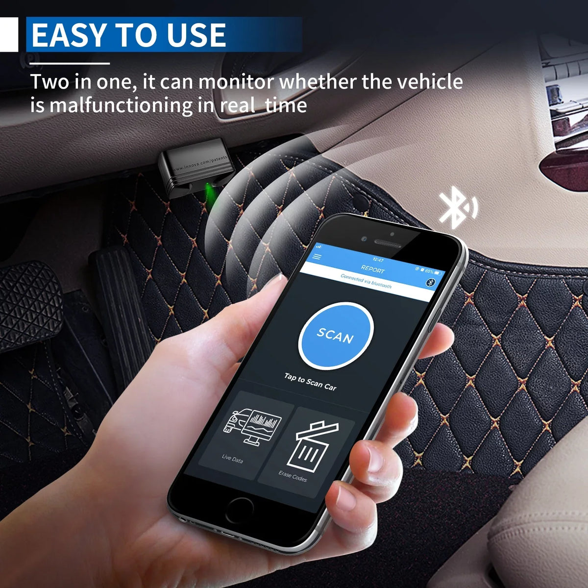 for Reader Adapter Scanner Scan Dodge Wireless OBD2 Innova ABS SRS Code Bluetooth Engine Lincoln Full Buick Scanner Auto Diagnostic 6000P Code Scan Chevrolet GMC Car Chrysler Tool System