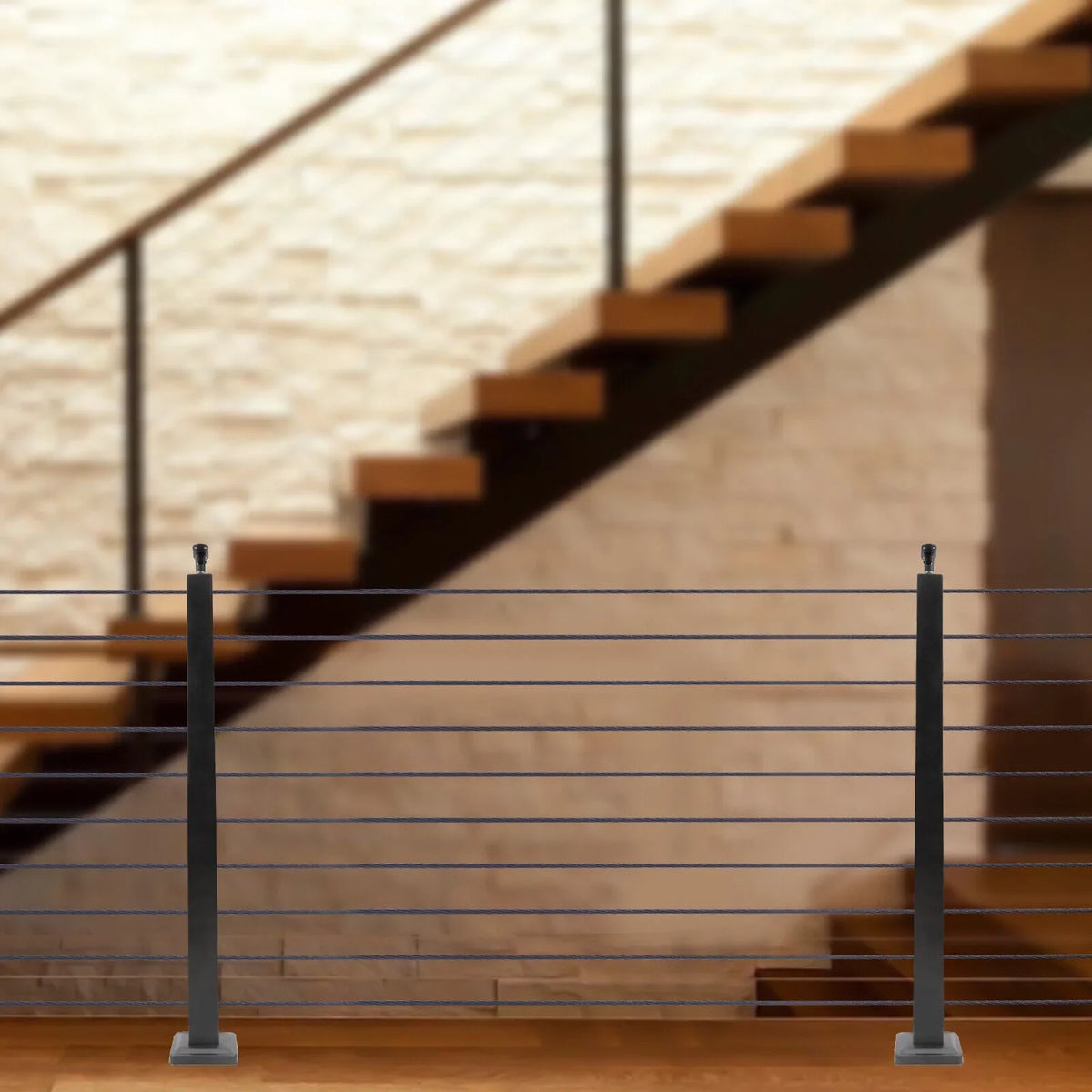 Pre-Drilled Cable Railing Post Fence 36''x2''x2'' Cable Wood for Square Level Railing Deck Two Post Sides System Stainless Steel Concrete Level