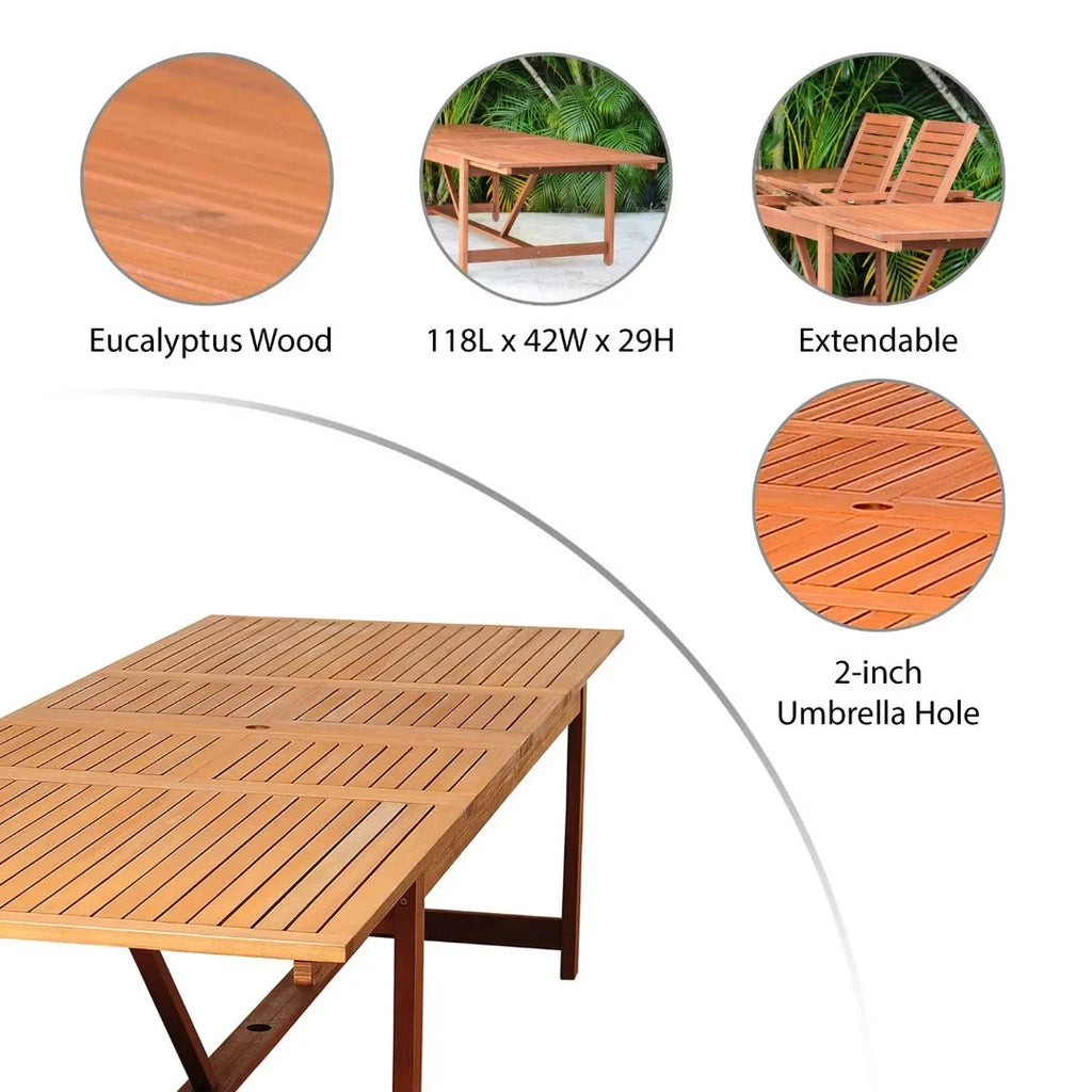 Capacity: Eucalyptus Patio Set, 8 Rectangular Amazonia Extendable 9-Piece Seating Brooks Dining