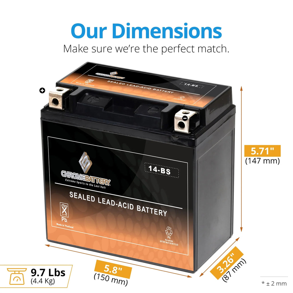 2009 Zg1400 Abs Ytx14-Bs for Chrome Battery Battery 1400Cc Kawasaki Motorcycle Concours,