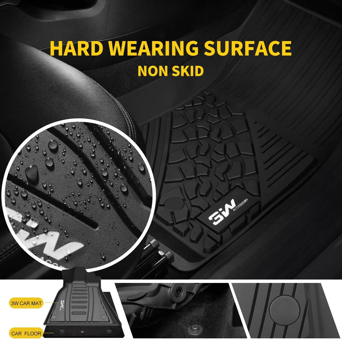 Floor Mats Black Liner 3W 2 Floor Rows Front Body seat with Jeep for 2017-2023 Set Full and Rear Odorless Only), (New design climate TPE All Compass