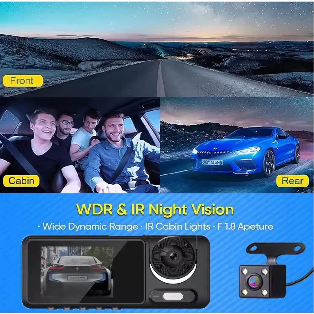 Video Front/Rear/Inside Dash Camera Car Cam Lens HD G·PEH 1080P G-sensor Dual Recorder