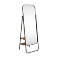 Elegant Freestanding Mirror with Wooden Shelves