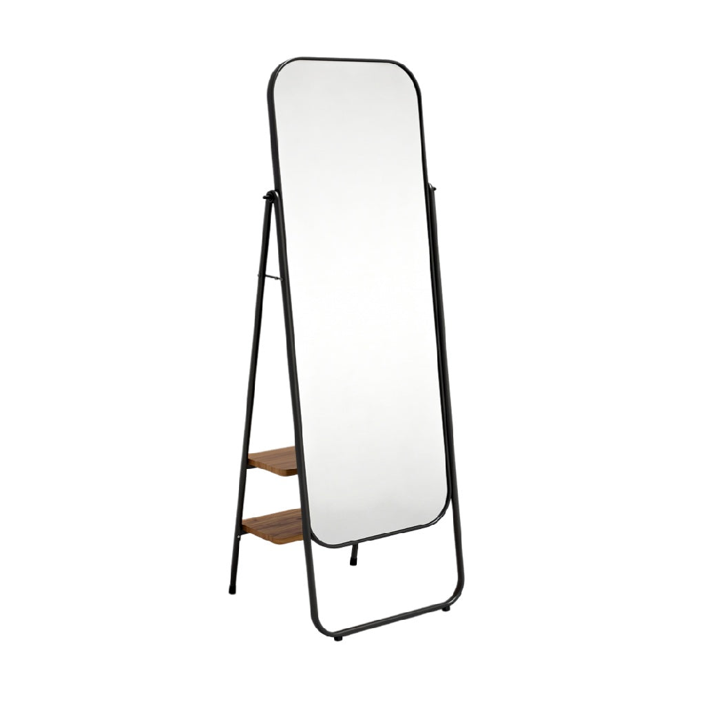 Elegant Freestanding Mirror with Wooden Shelves