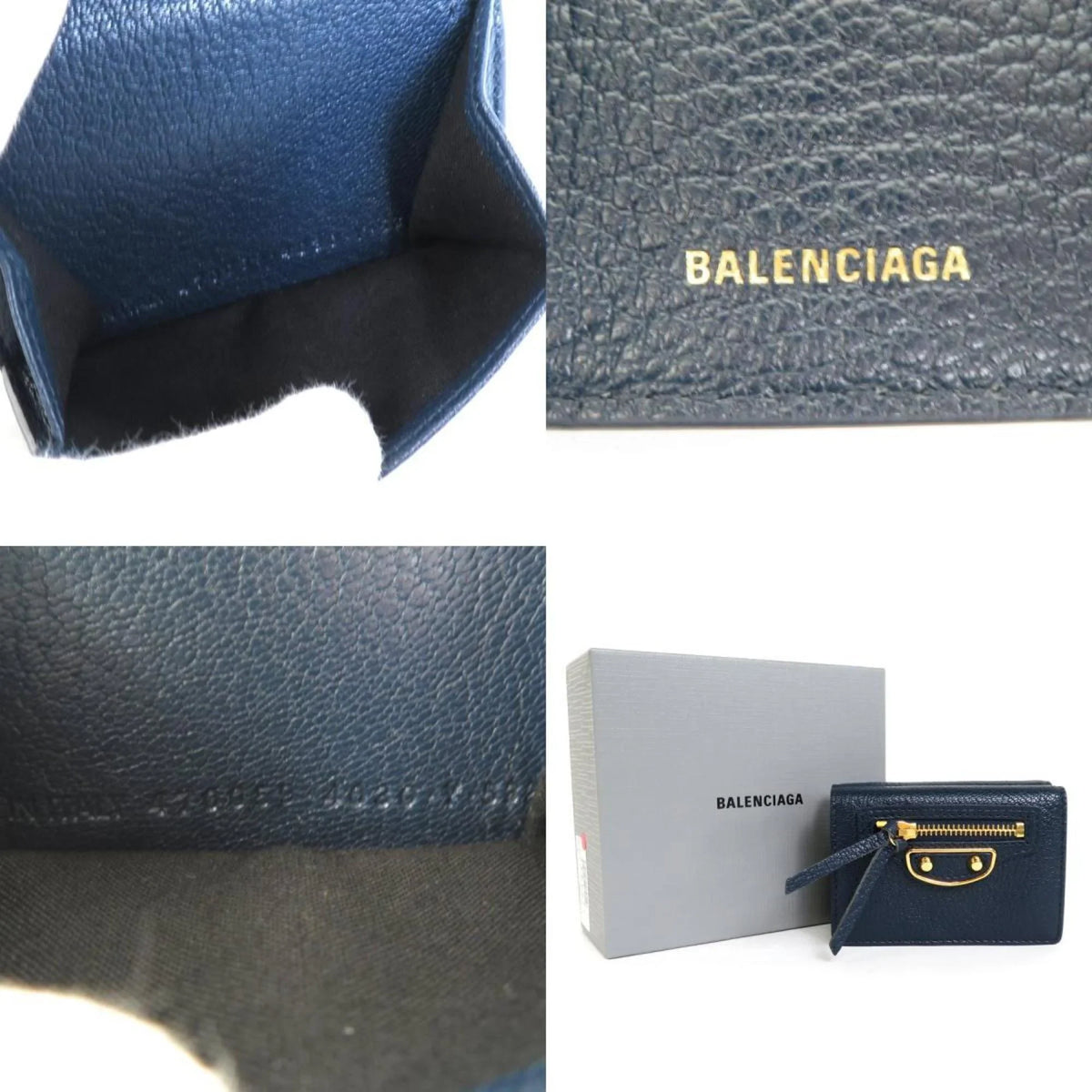 (Good) Pre-Owned navy mini Balenciaga BALENCIAGA leather trifold wallet gold