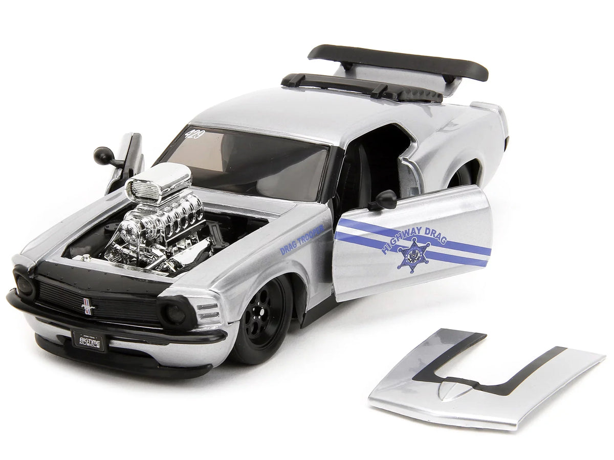 Car Drag 1/24 Trooper Mustang - Jada Metallic Highway Diecast Boss Drag by 1970 Muscle Series Model Bigtime 429 Silver