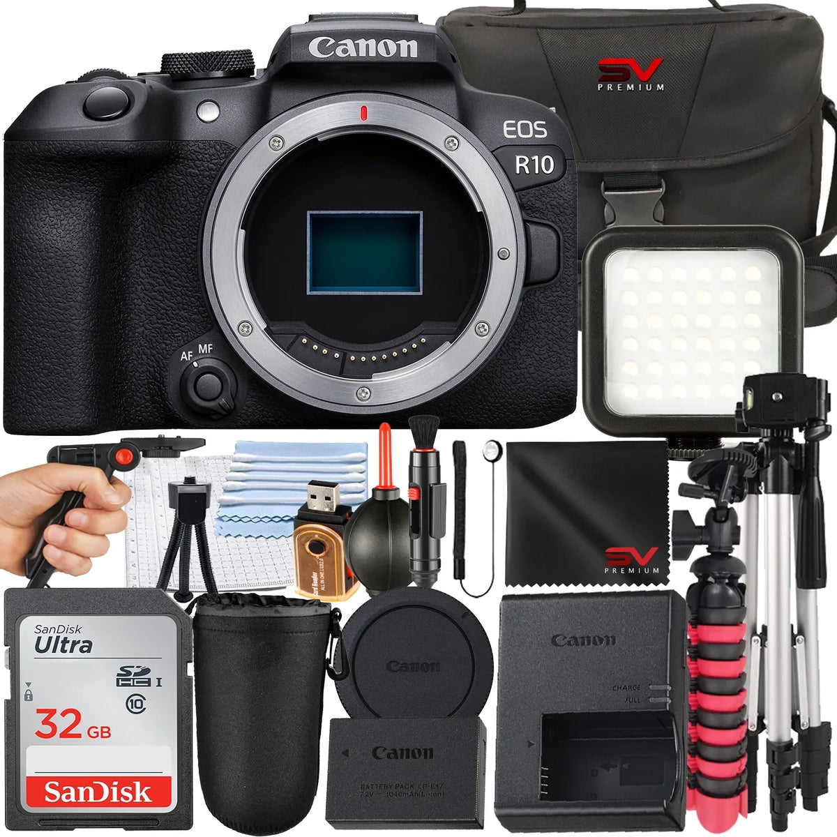 32GB Premium + Memory EOS + Accessory Card SanDisk with (Body Only) Camera R10 Tripod Mirrorless Canon SV Case + Bundle