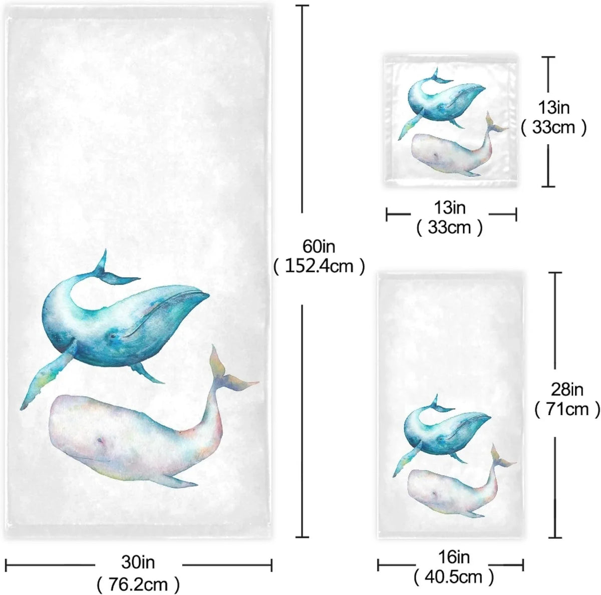Towel 1 Blue Towels 3-Piece GZHJMY Bowhead Sets, Towel, Whale Marine Towel, Set,Watercolor Bathroom Drying Towel Hand Absorbent Washcloth, Bath Life 1 Whale 1 Bath Quick Sea Soft for Ocean Humpback