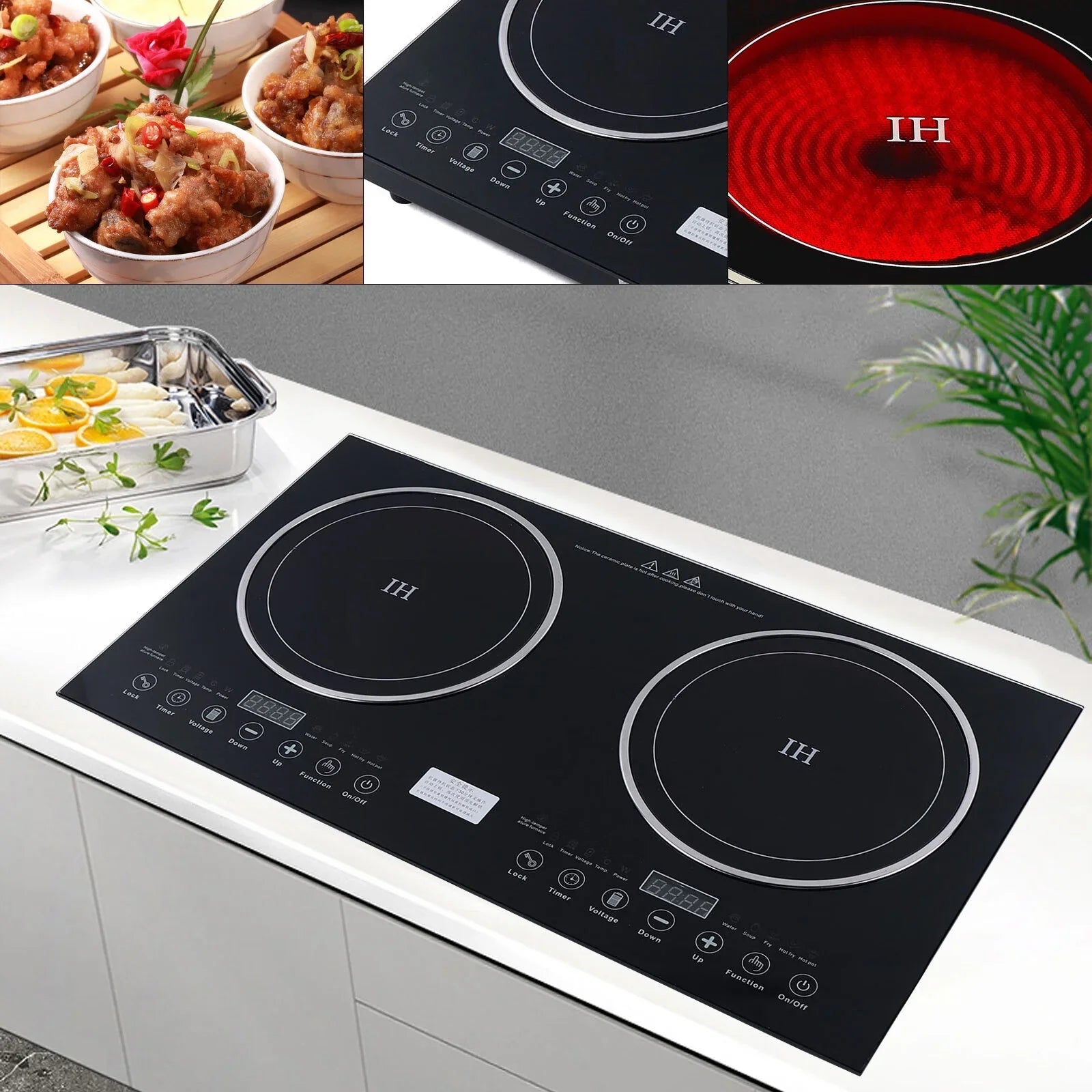 Digital Dual 1200W Burner Cooktop Sensor Cooker Touch ANQIDI Countertop Stove Cooker+1400W Ceramic Portable
