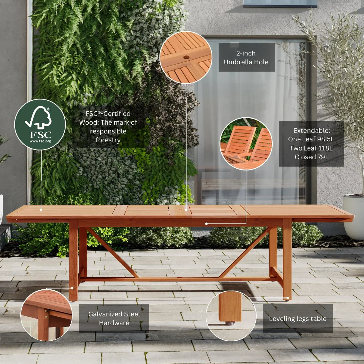 Capacity: Eucalyptus Patio Set, 8 Rectangular Amazonia Extendable 9-Piece Seating Brooks Dining