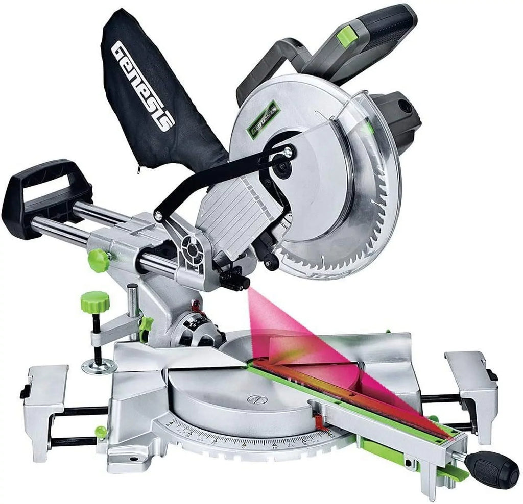 Amp Saw Bag, with Blade Sliding Electric Spindle 15 Extension Miter 10" Brake, Wings, 60T Carbide-Tipped Compound Light, and Laser Genesis Dust Lock, GMSDR1015LC