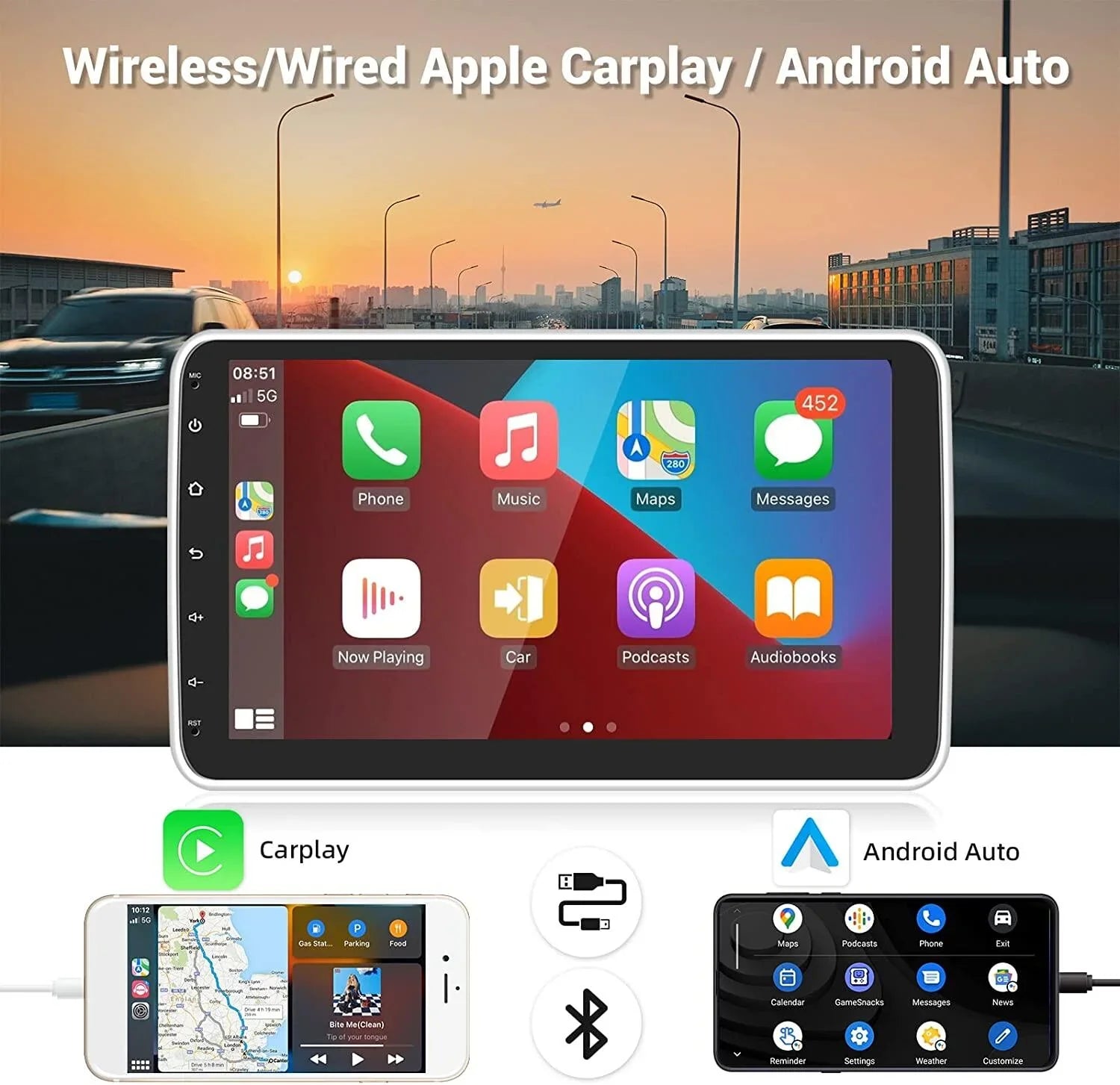 1 FM 1080P Android AHD Carplay Din Auto Vertical Bluetooth, Car Podofo Wireless GPS Screen Stereo Radio 180°Rotatable HD Android New Camera 10.1'' Single 1+16G 13 WIFI