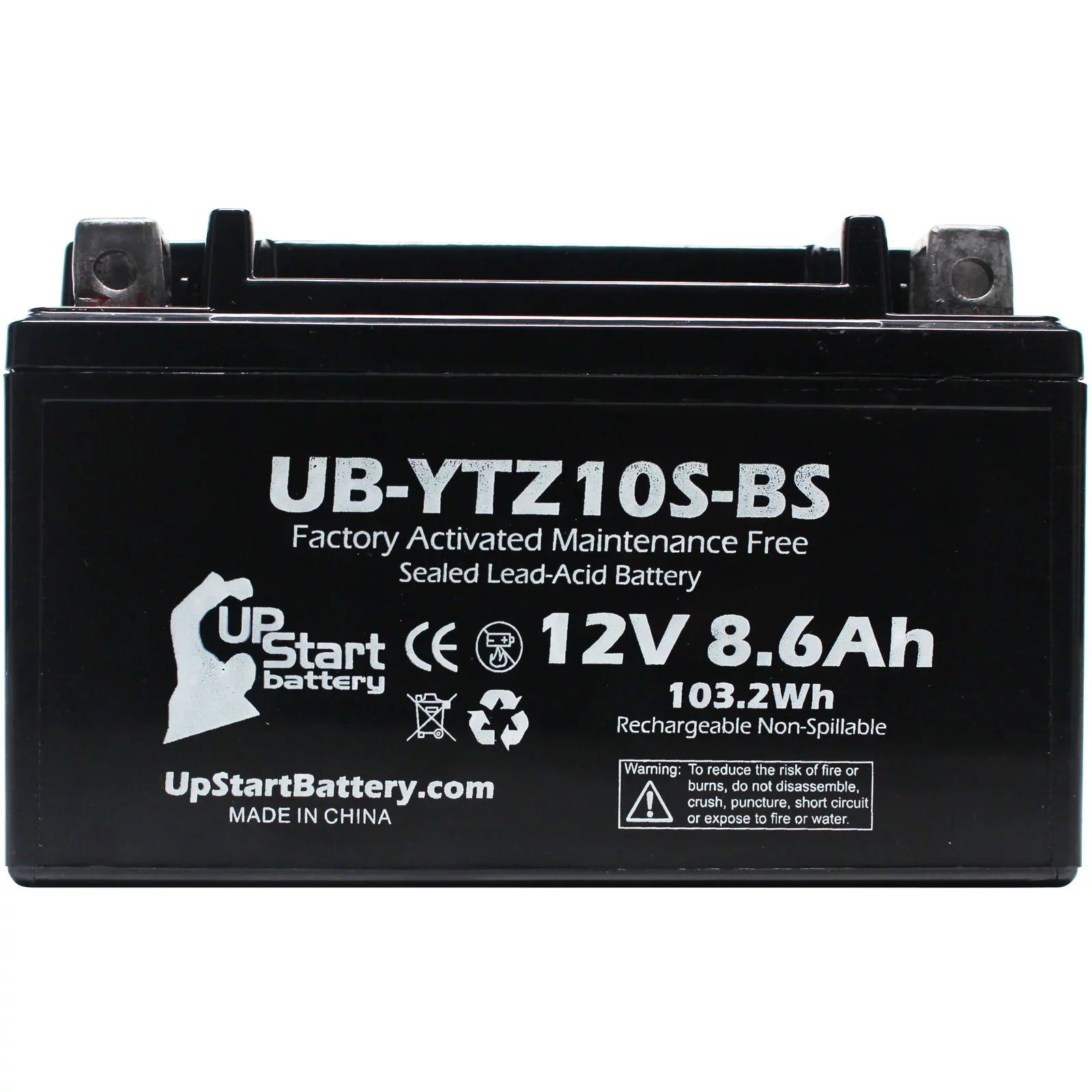 UpStart 12V, Motorcycle Battery 8.6Ah, UB-YTZ10S-BS Maintenance Battery Yamaha Free, Replacement Activated, 2-Pack Factory 1000CC YZF-R1 - 2011