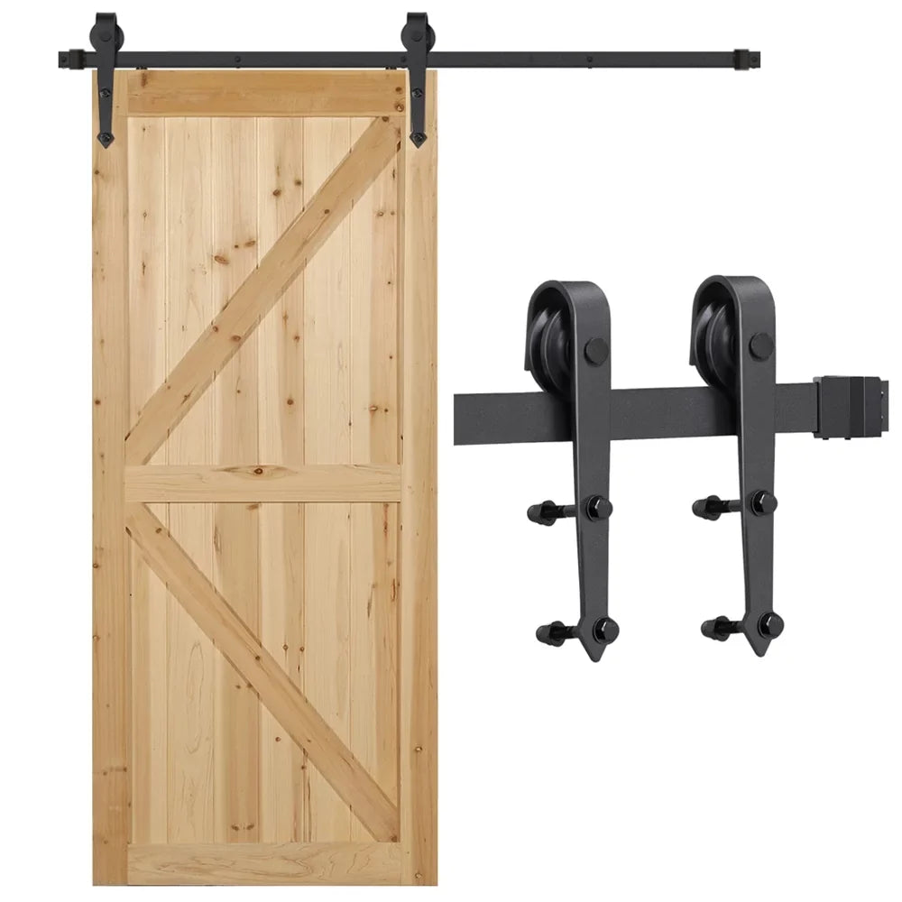 Kit 6 Ft Black Design Barn Steel Track Hardware Arrow Sliding Single-door Easyfashion Door Hanging
