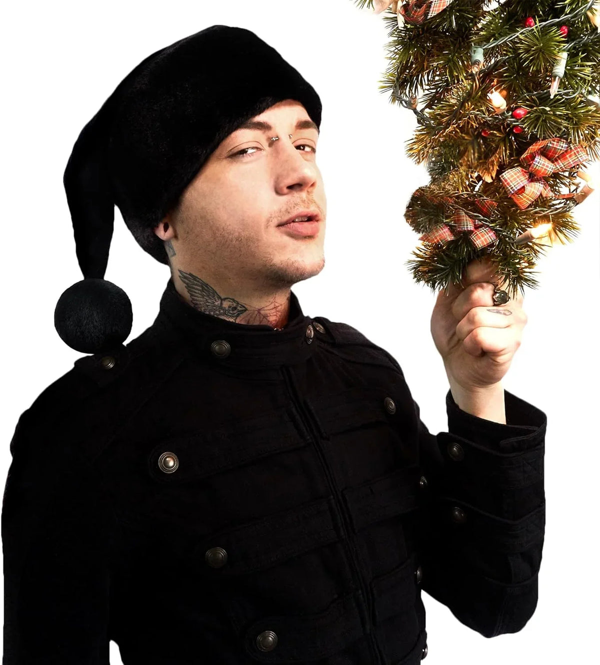 Gothic Black Faux Xmas Christmas Trim - Adult, Santa Goth - - dimension All Accessory, 1 Black Hat Hat Fur