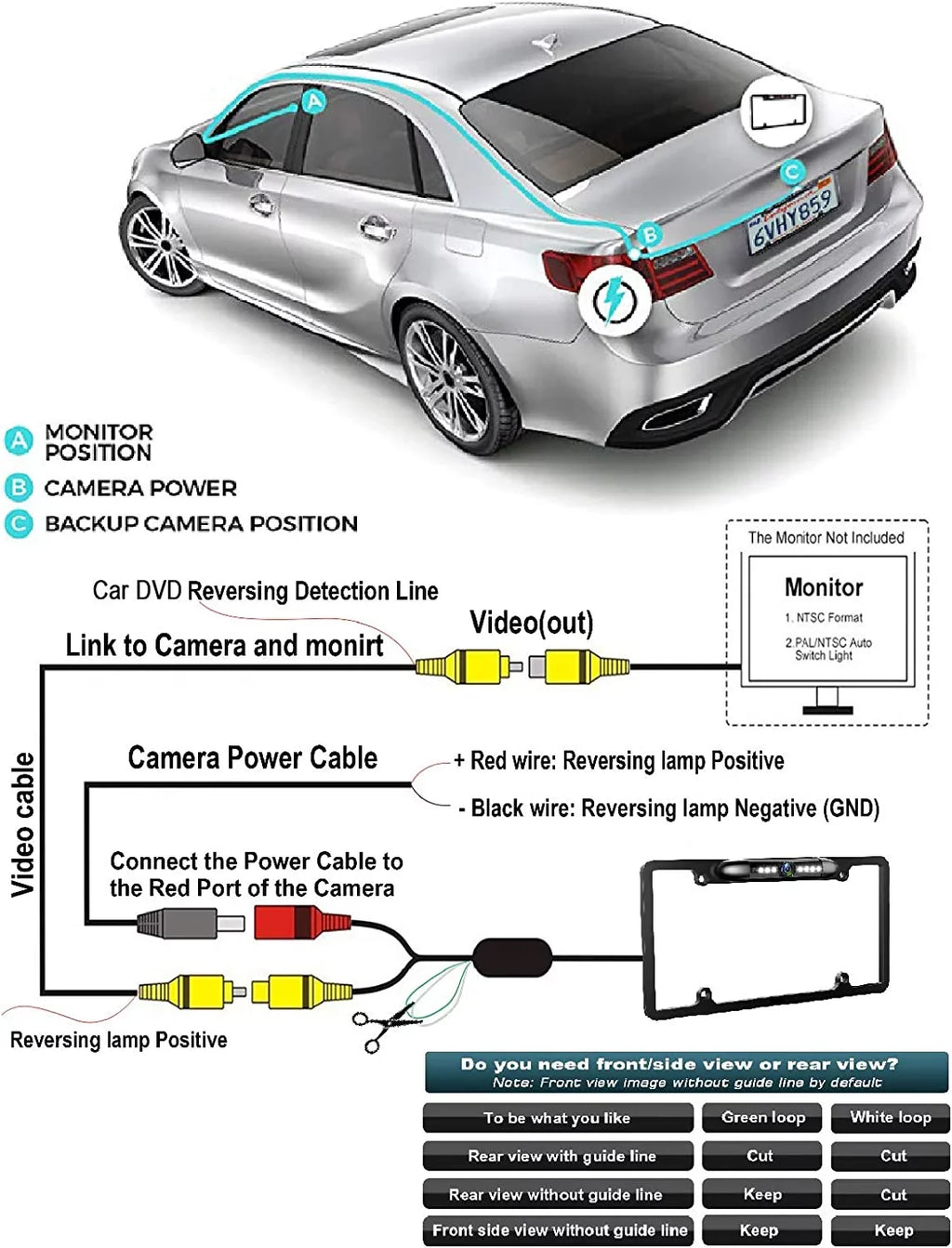 Black Backup Kenwood Waterproof DDX-512 Camera License Rearview Plate for DDX512