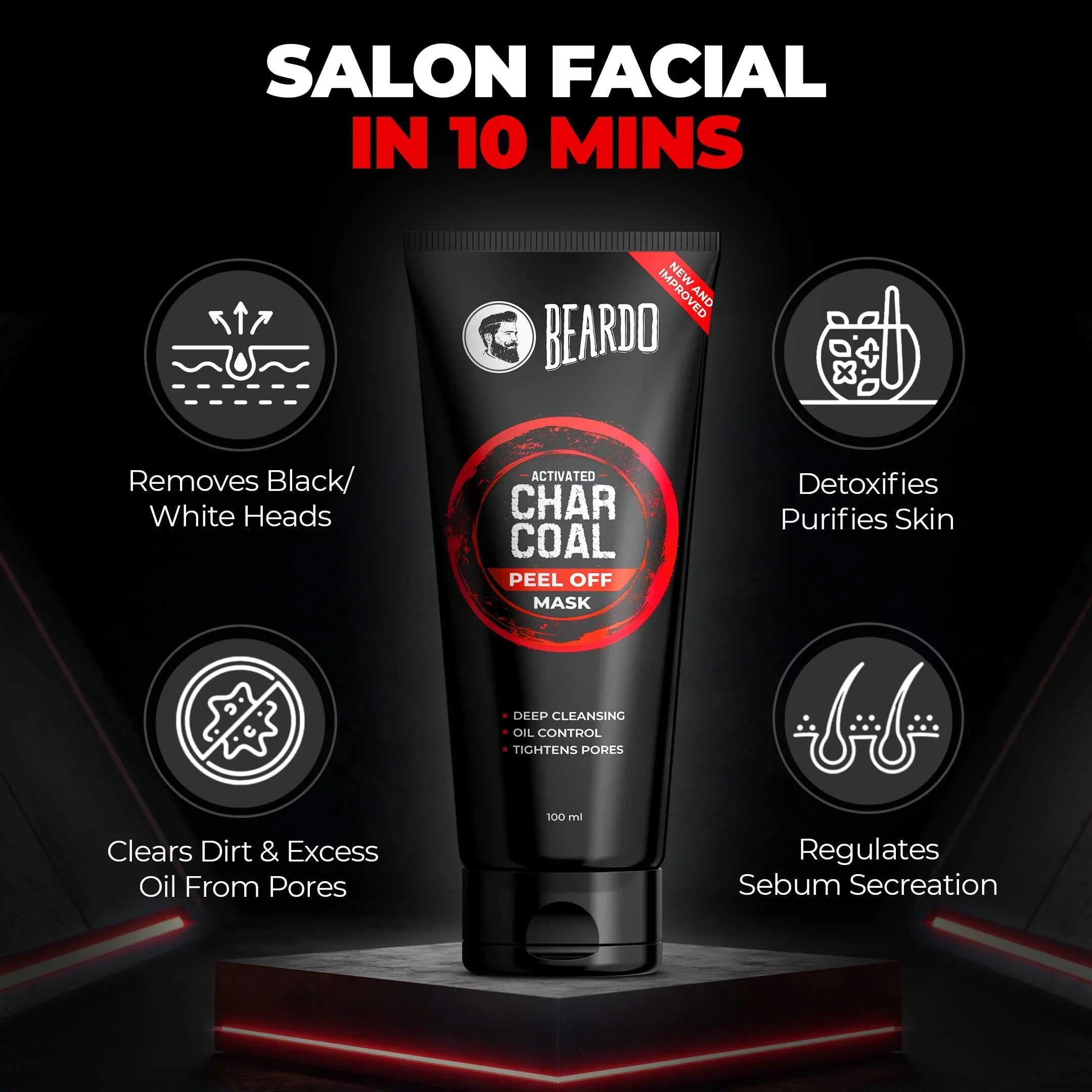 & | Men Removal Mask | 100ml for Blackhead Skin Dirt for | Activated Suitable | Charcoal Peel Mask & Tan Fights Detox Off Pollution, Beardo Sensitive