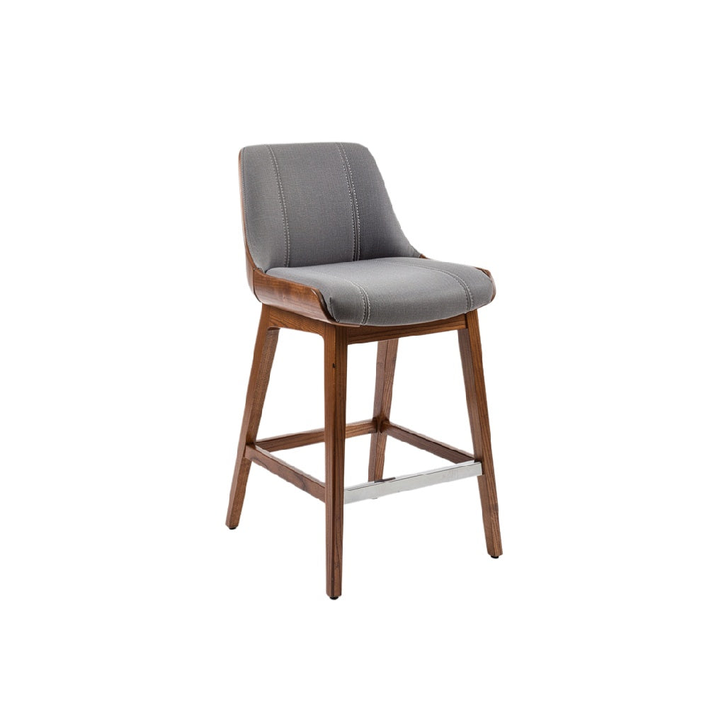 Modern Upholstered Bar Stool with Wooden Legs