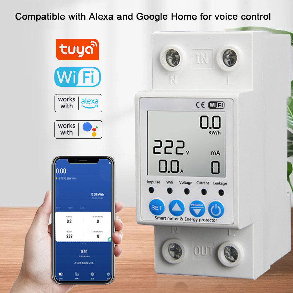 Current Control Voltage and Tuya Meter Timer Alexa Function Switch Monitoring Circuit for Breaker Intelligent Protecting Amazon Power home with Leakage WiFi Compatible Voice