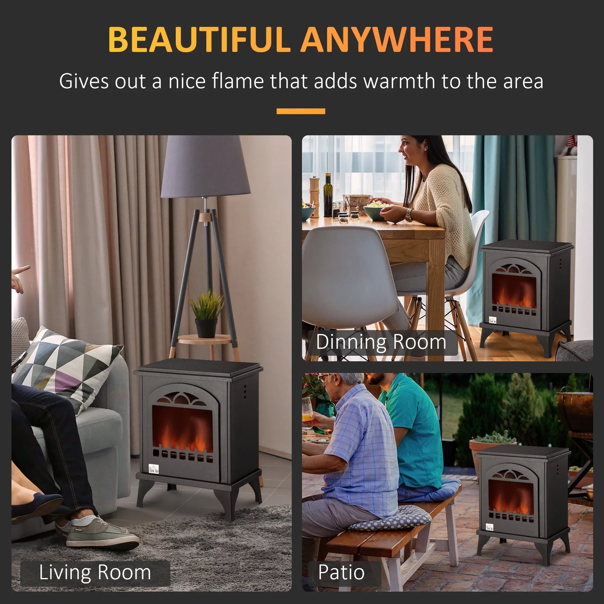 9.75" 0.4 470 Heater to Gal Sq. Fireplace, Ft., HOMCOM up Ethanol Hours, Freestanding 3 Stove Burns Black Max