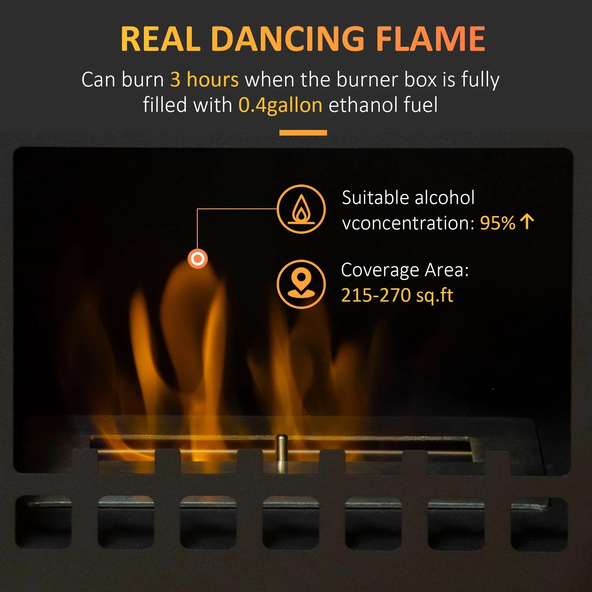 9.75" 0.4 470 Heater to Gal Sq. Fireplace, Ft., HOMCOM up Ethanol Hours, Freestanding 3 Stove Burns Black Max