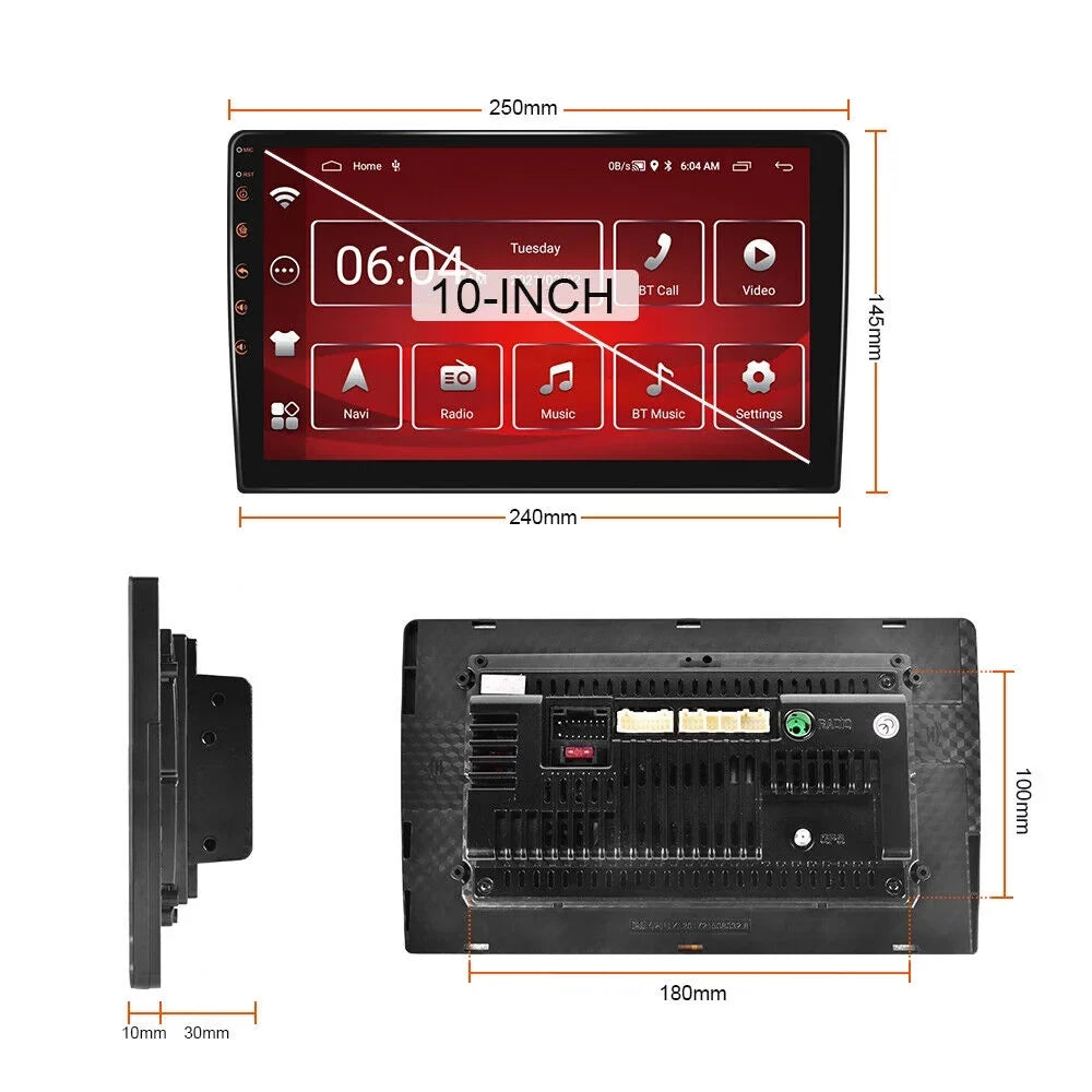 2+32GB Receiver Din Car 1280*720 10.1" WiFi Android Carplay USB Backup Android IPS AHD Stereo Bluetooth Radio Wireless Auto Navigation Double GPS Screen FM/RDS Camera