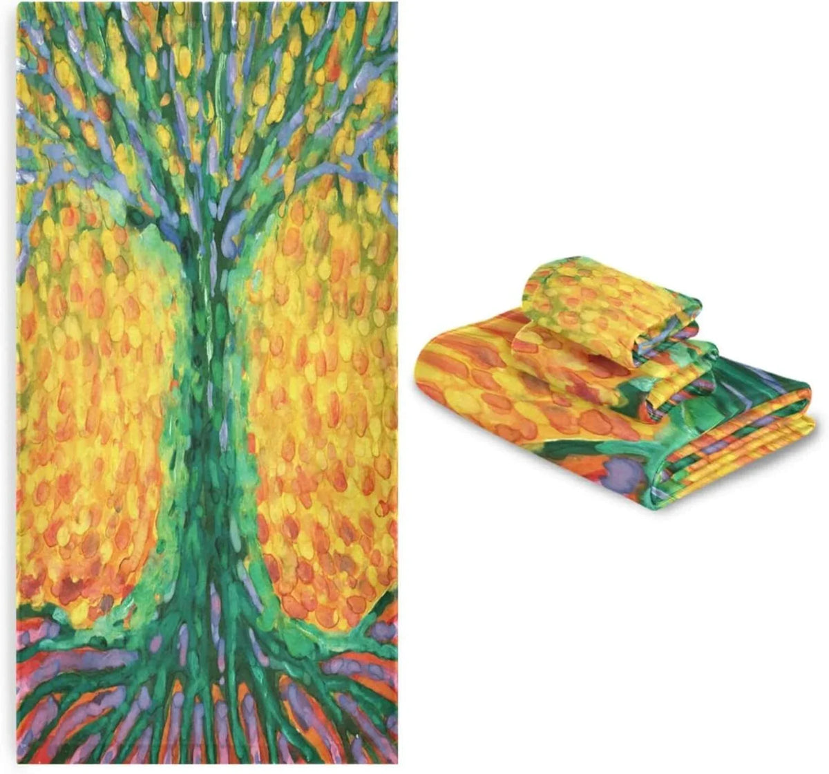 Bath Pack Quick 1 Bath Super Towel Washcloth) for Life Towel, Soft SKYSONIC Towel Set Bathroom, Cotton for Towel, Hand 1 Abstract Tree Towels (1 Dry and 3