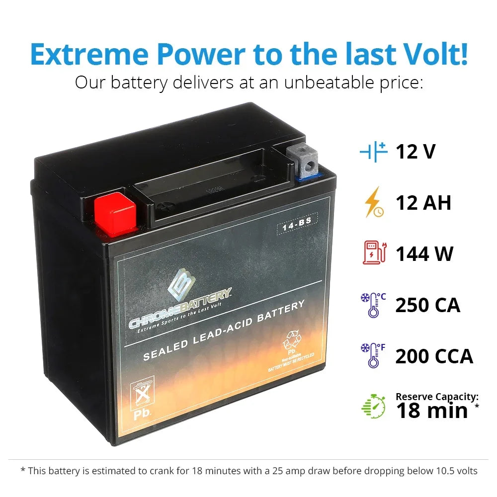 Aero, Battery for E. Vt1100c, C. T 200 Battery C3, A. 12 (14-BS 1100cc Ah, Volt,12 Tourer) YTX14-BS Chrome (spirit, Motorcycle 01-'07 Shadow Honda CCA)