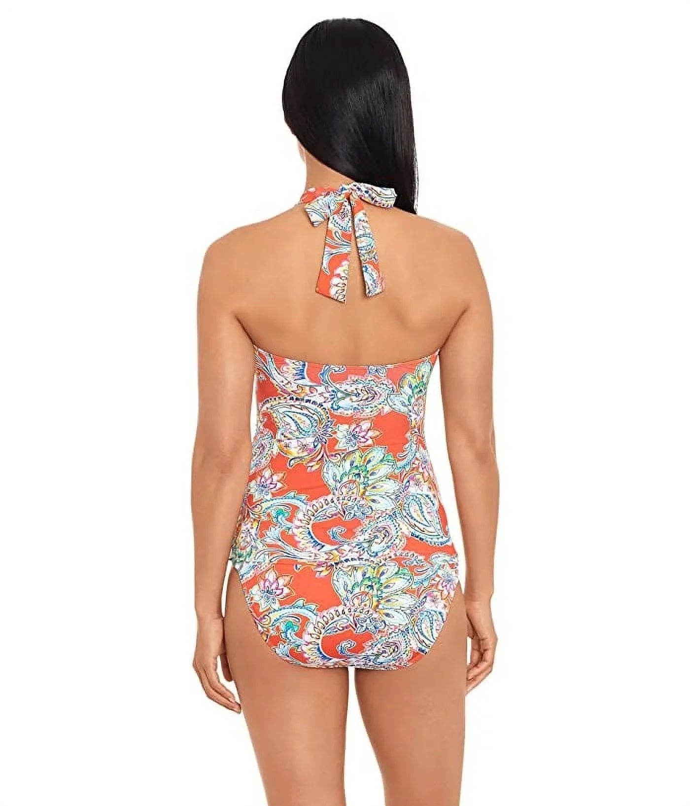 Multi Paisley Orange Lauren Cup Women's 6 Top Tankini Ralph Molded dimension