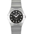 Dial (Good) 12P SS Quartz Pre-Owned Watch Omega Black Index OMEGA Women's Diamond 123.10.24.60.51.001 Constellation