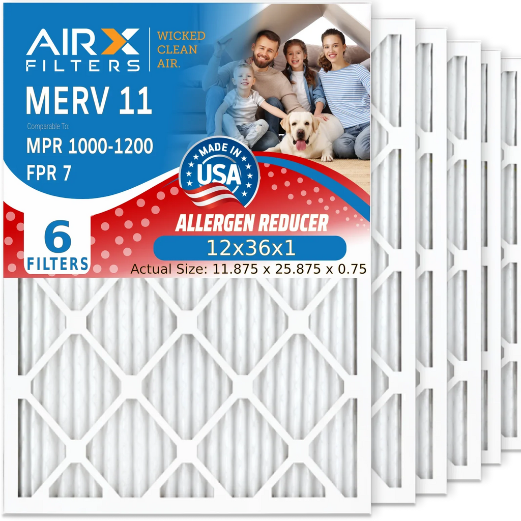 7 12x36x1 by & MPR to Pleated Conditioner 11 Air 1000, Filter Comparable 1200 USA Made AIR. AIRX FILTERS Furnace MPR Filters MERV FPR Filter 12x36x1 CLEAN Electrostatic Air 6 Pack WICKED Premium HVAC