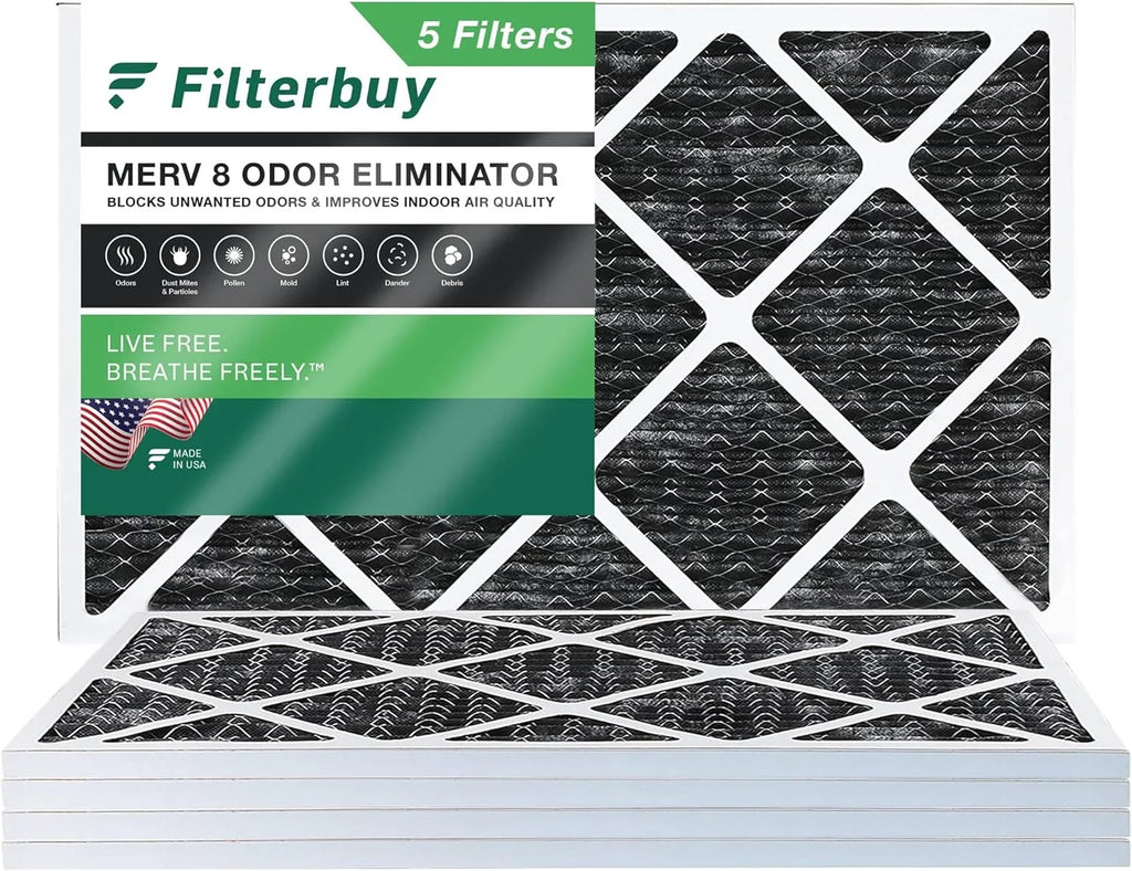 with Odor Eliminator Filterbuy Filters AC (5-Pack) Activated MERV Pleated Furnace Carbon Air HVAC 8 16x24x1