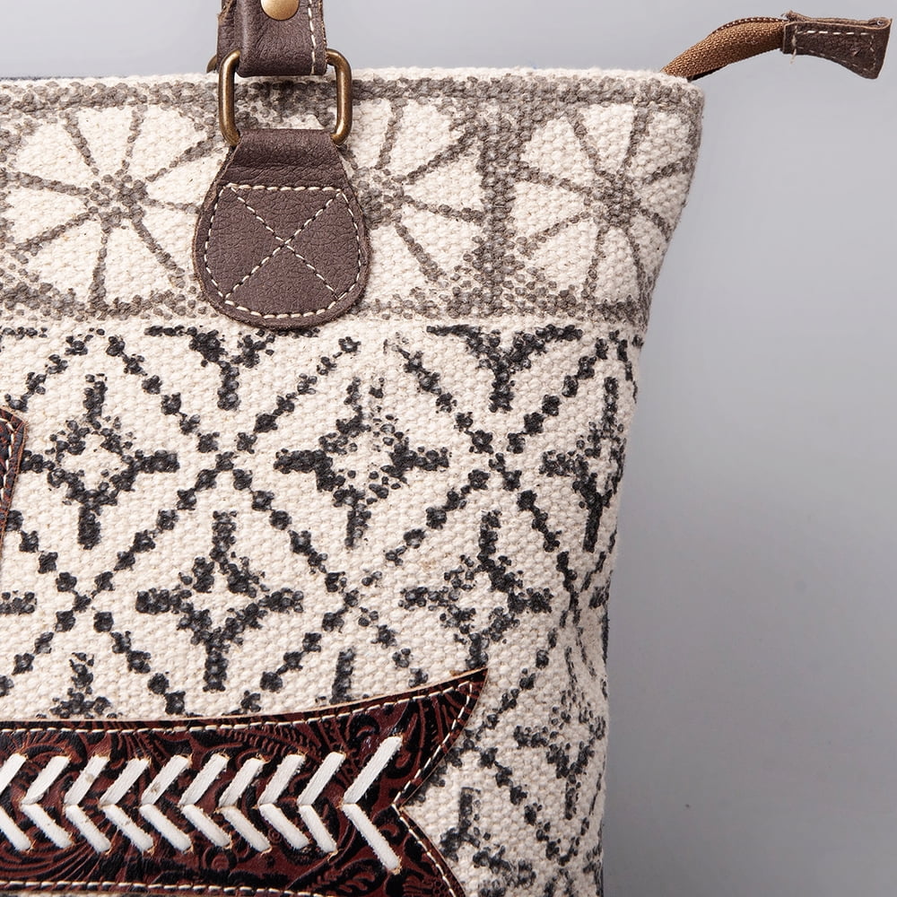 western Canvas TOTE Leather Upcycled Embossed purse women Upcycled Genuine Wool KB KB481 handbag bag OHLAY