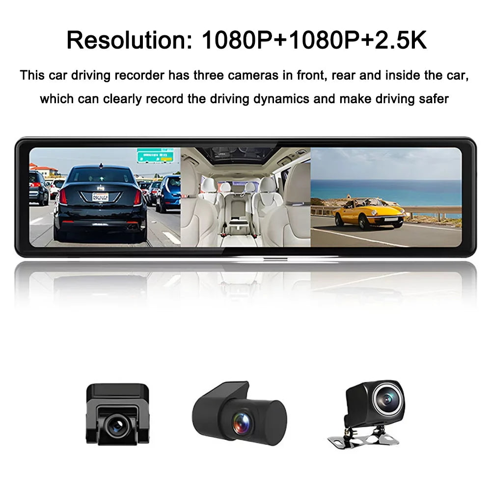 Safety Video Mirror Camera 2.5K Camcorder Recorder Cameras Screen Rearview for Recorder Touched BT Cam Car Car Recording Pinnaco Dash Driving Enhanced Auto Car Clear 3