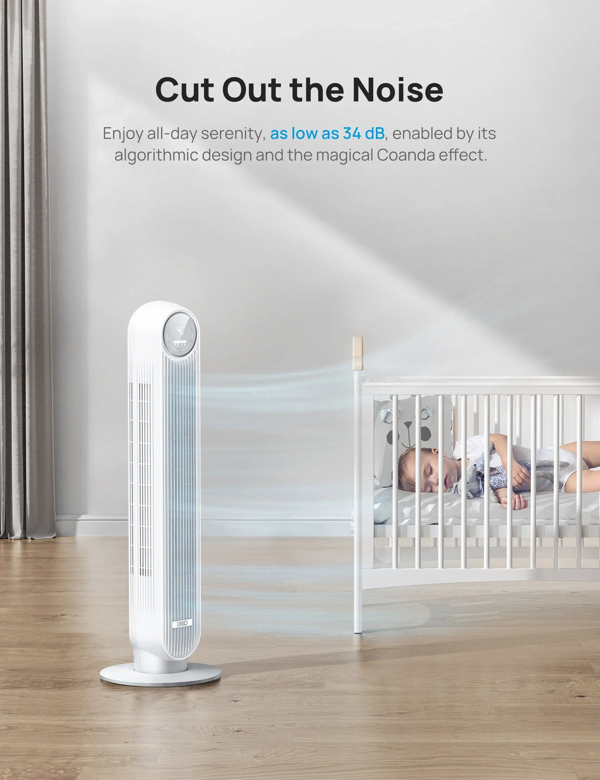 Tower Voice Fan, Dreo Smart Remote, 4 with Oscillating, 90° WiFi Speeds, Fan Modes, Timer，white Quiet 4 Control, 8H