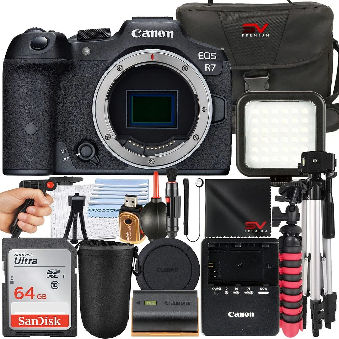 Bundle Case Canon R7 (Body Accessory with EOS Card Camera Only) Mirrorless Premium Tripod SV 64GB Memory SanDisk + + +