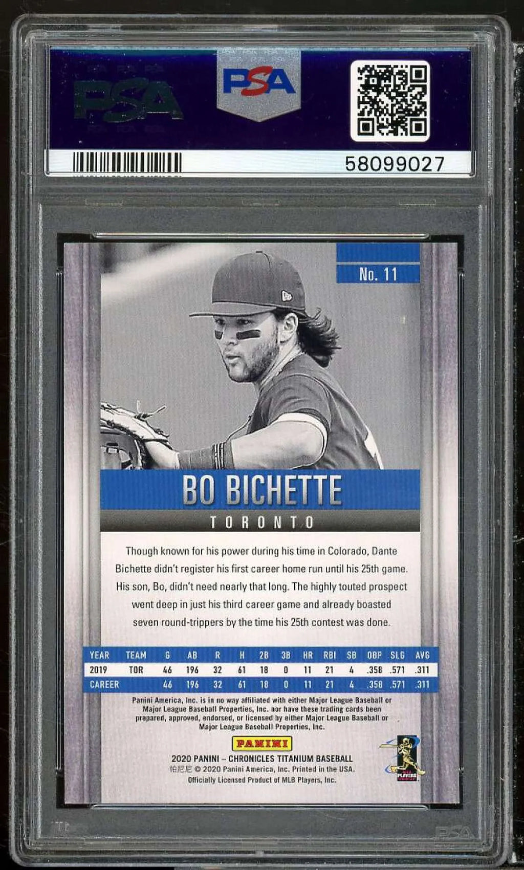 #11 2020 Rookie Titanium Bo Card Green Panini Bichette PSA Chronicles 9
